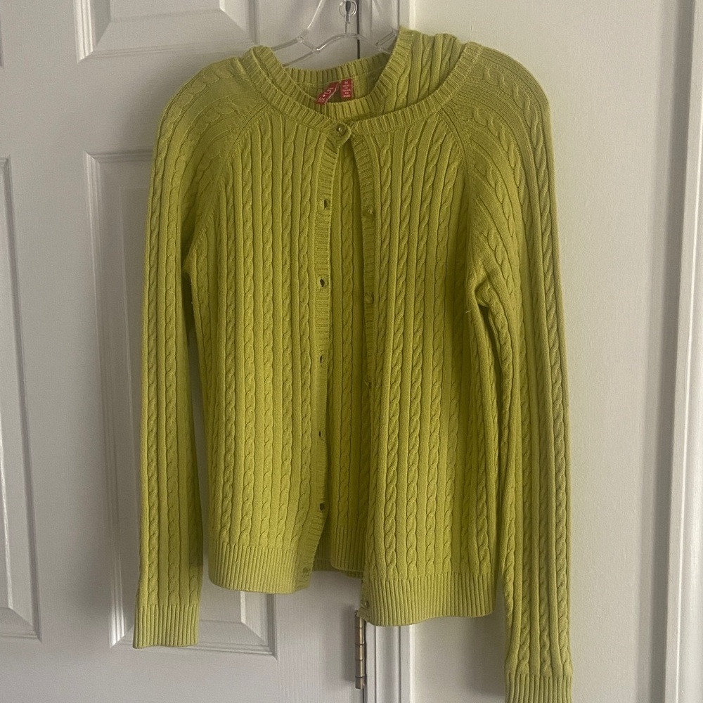 525 America Lime Green Cable Knit Button-Up Cardigan Twinset